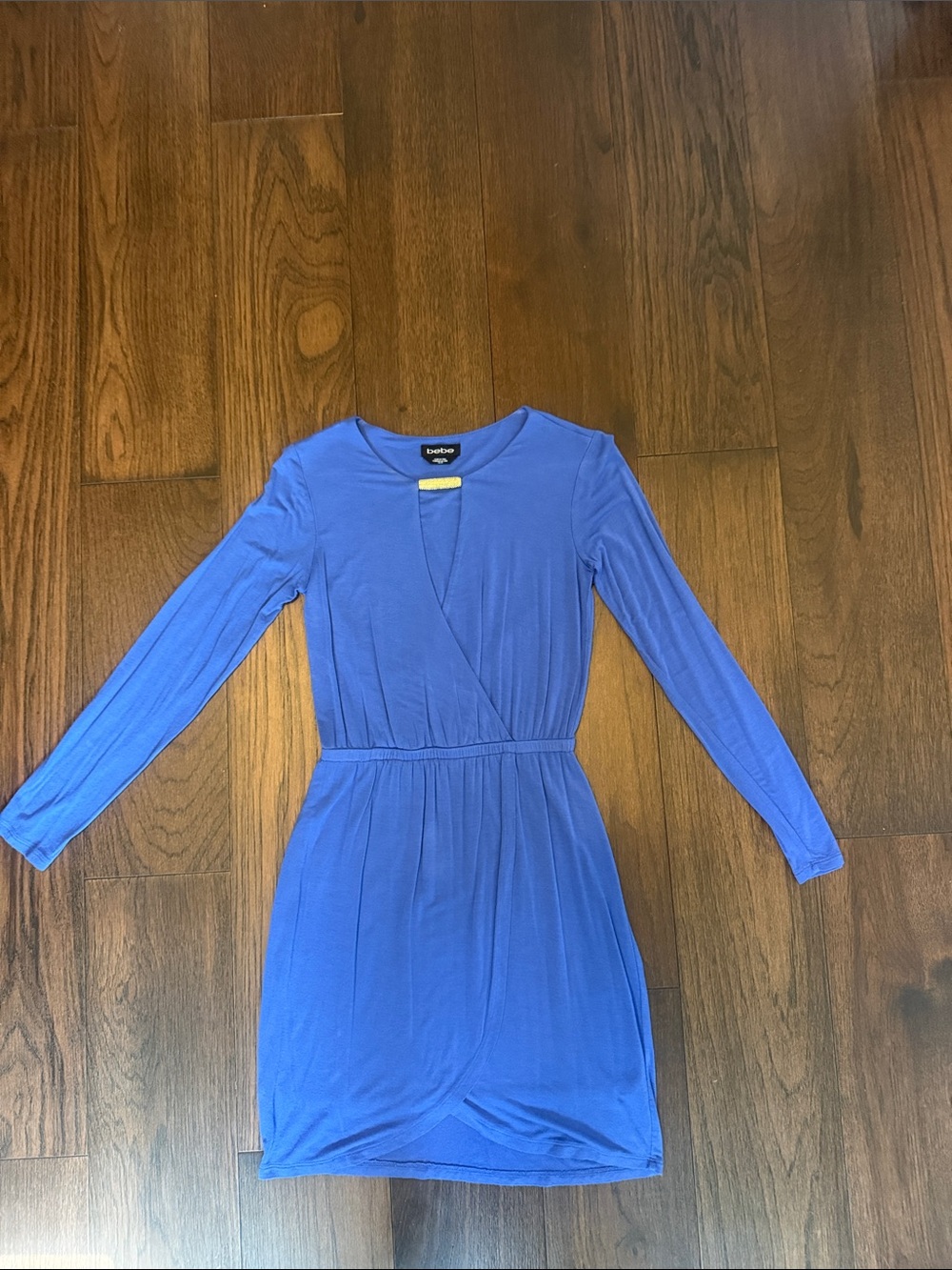 Bebe long Sleeve Faux-Wrap Dress in Cobalt Blue